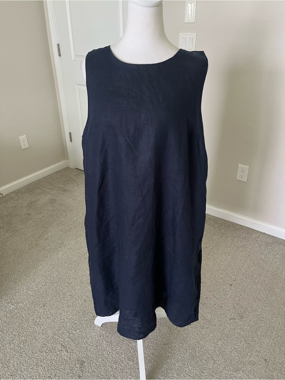 NWT Quince European Linen Sleeveless Mini Dress in Deep Navy Size XL